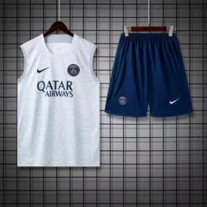 PSG White Sleeveless Football Jersey with shorts