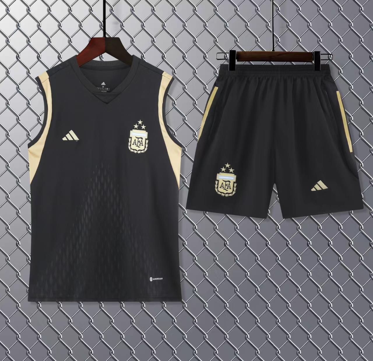 Argentina Black Sleeveless Football Jersey with Shorts COPYCATZ