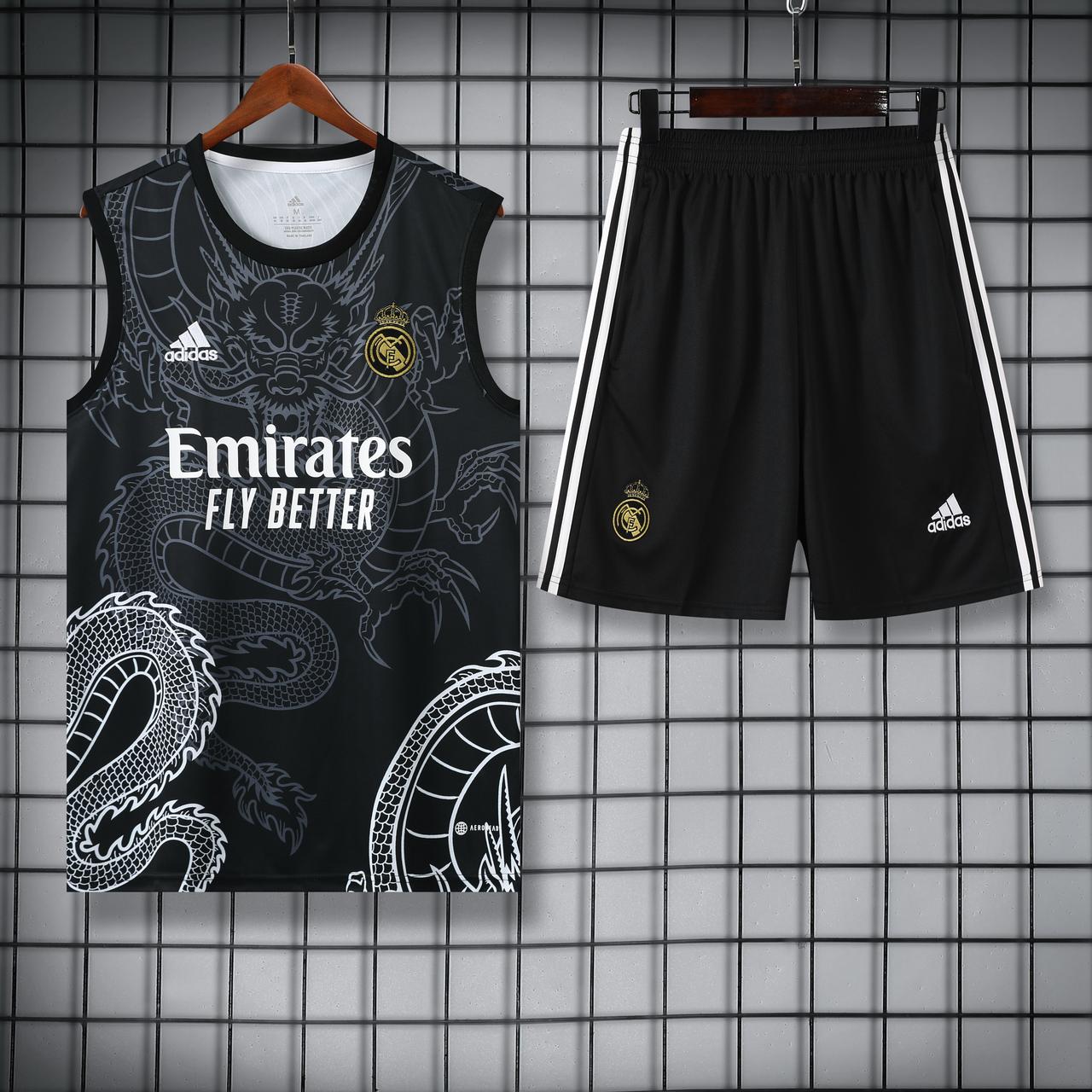 Real Madrid Black Dragon Sleeveless Jersey with shorts